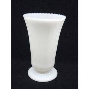 Vintage E. O. Brody M5000 Fluted Milk Glass Pedestal Vase With Scalloped Rim